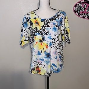 Bedford Fair petite white floral short sleeve top
